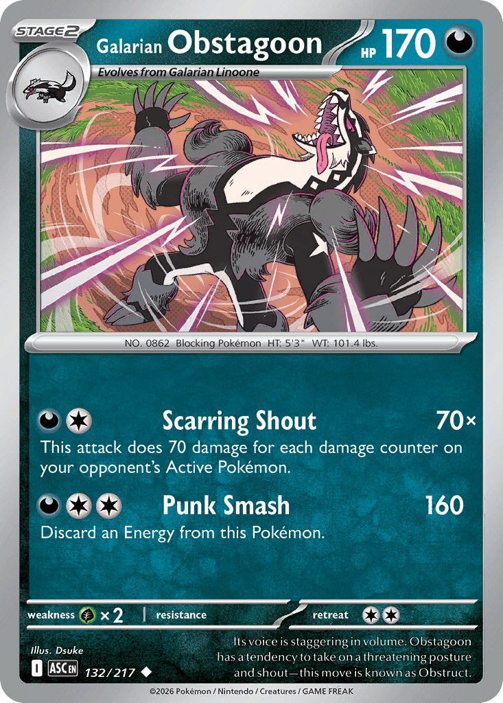 Galarian Obstagoon - 132/217 (Energy Symbol Pattern) Ascended Heroes #132